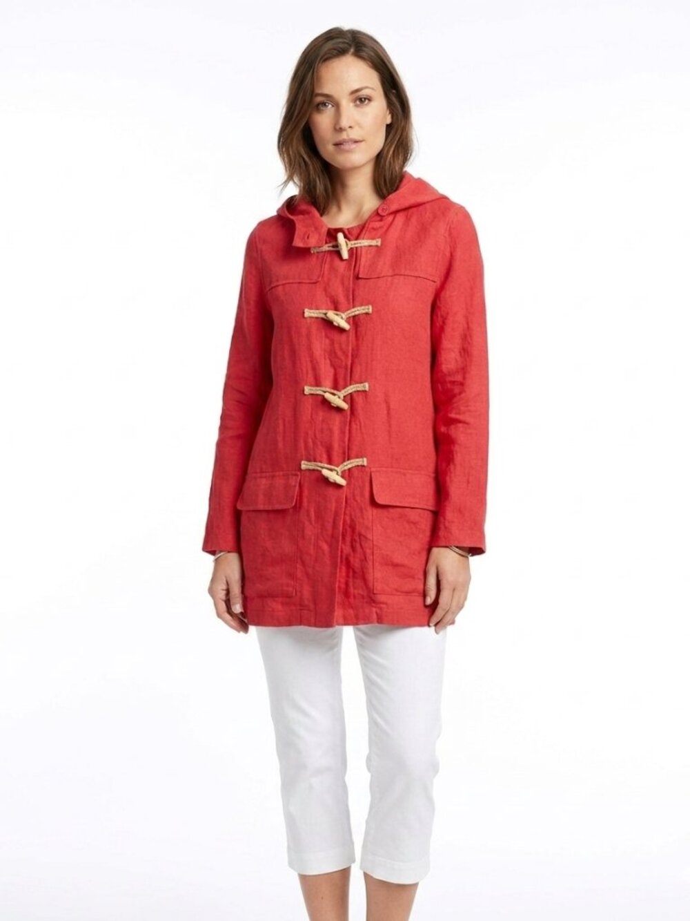 AGNES B PARIS RED LINEN HOODED TOGGLE CLOSURE BLOUSE TOP - 6